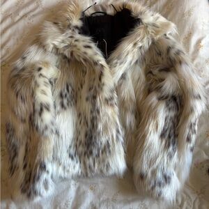 ZARA Faux Fur Cropped Jacket in Cream and Brown Speckle